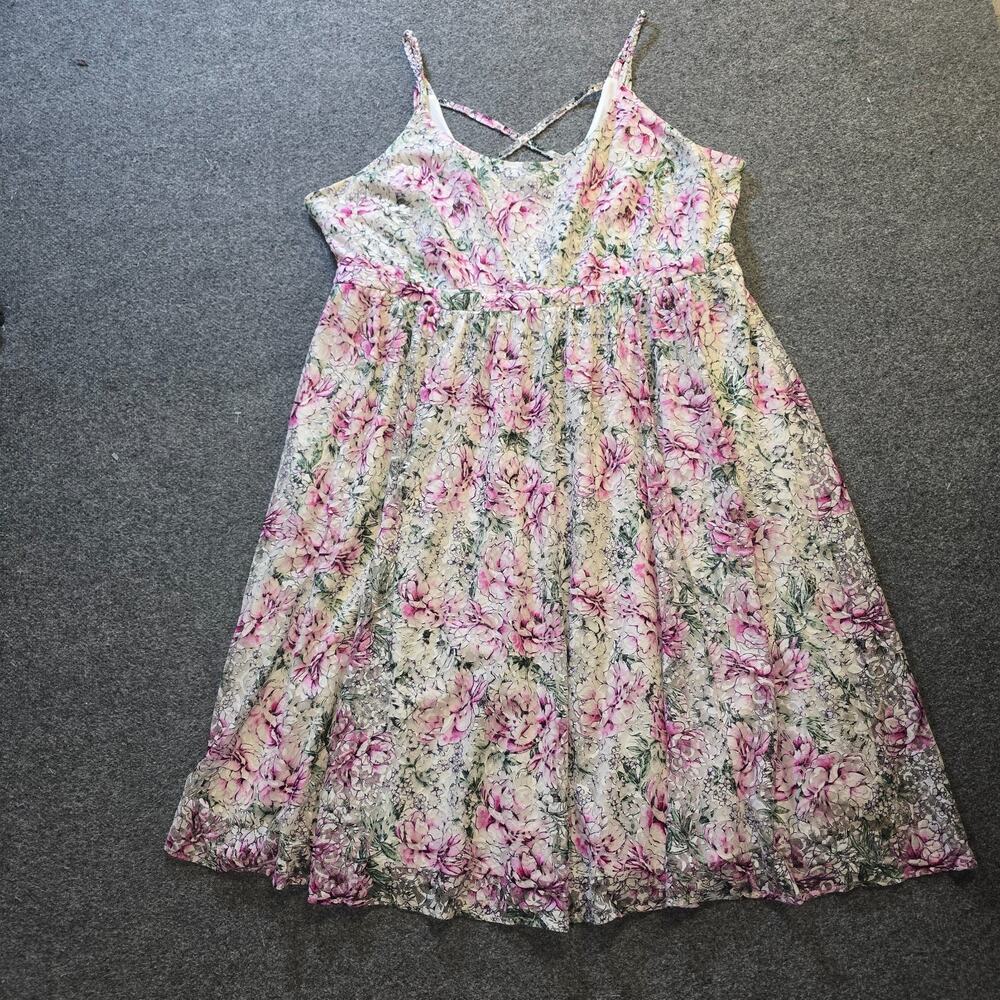 Torrid Dress Womens Size 3X White Pink Floral Lace Lined Midi Stretch Casual